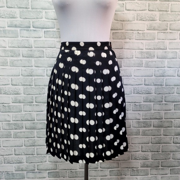 Vintage 90s Jacqueline Ferrar Black White Polka Dot Pleated Skirt Sz 12 - Picture 2 of 7
